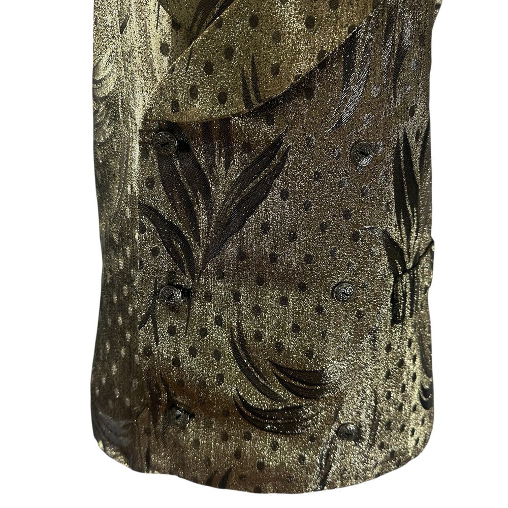 Vintage 80s Gold Metallic Lamé Brocade Custom Made Cocktail Vest L XL - Picture 7 of 9